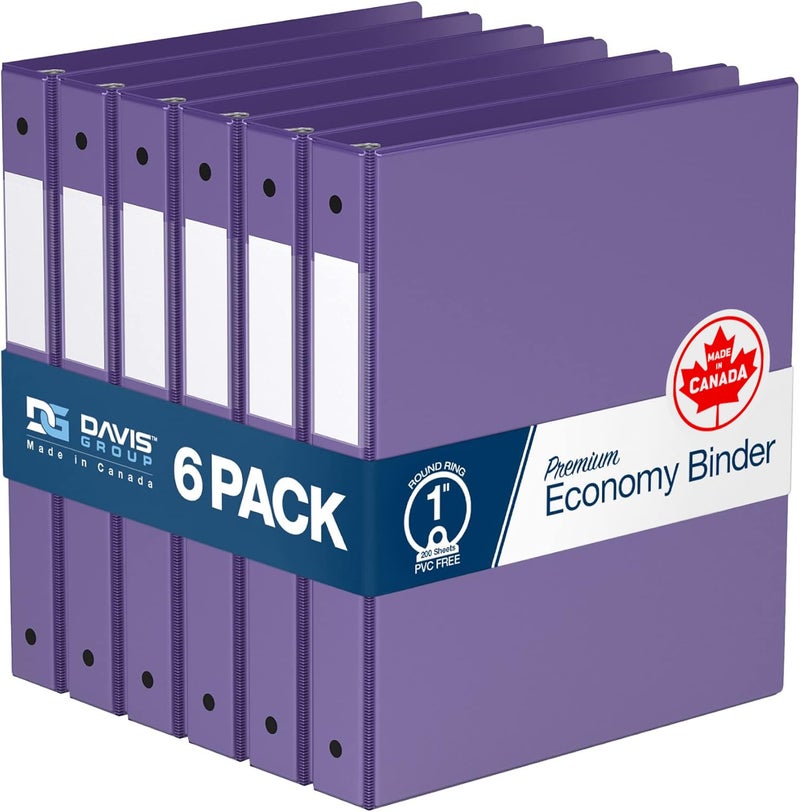 Davis Group Premium Economy 6-Pack 3-Ring Binders for School or Office, Round-Ring Binders, 1 Inch, Purple - Image 1